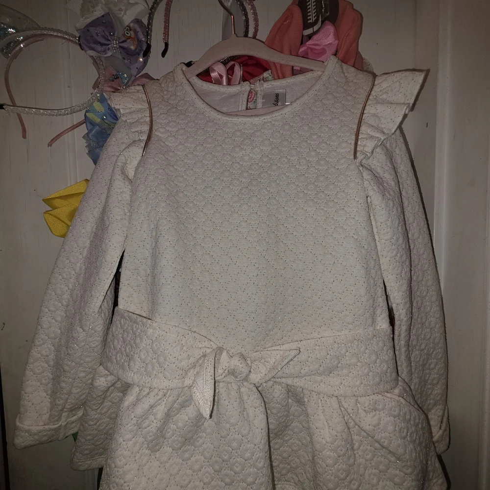 Rare Editions Cream Quilted Long-Sleeve Dress & Brown&White Legging